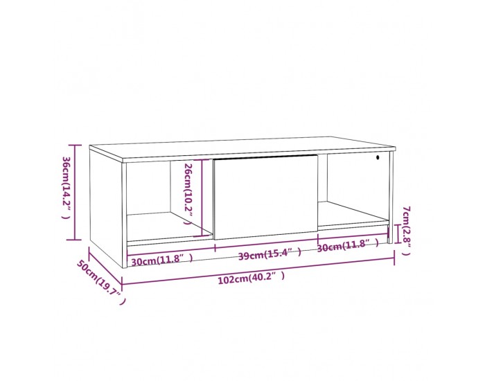 Sonata H Кафе маса, сив сонома, 102x50x36 см, инженерно дърво