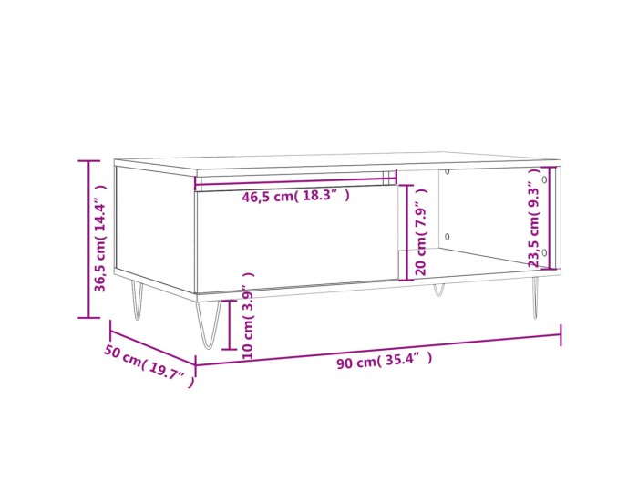 Sonata H Кафе маса, кафяв дъб, 90x50x36,5 см, инженерно дърво