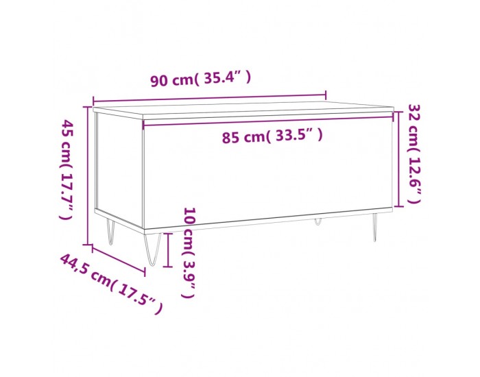 Sonata H Маса за кафе, черна, 90x44,5x45 см, инженерно дърво