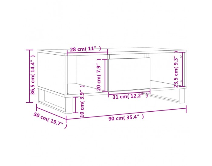 Sonata H Кафе маса, сив сонома, 90x50x36,5 см, инженерно дърво