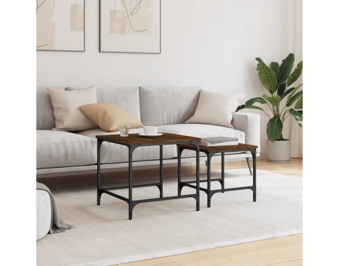 Sonata H Стифиращи кафе маси, 2 бр, кафяв дъб, инженерно дърво