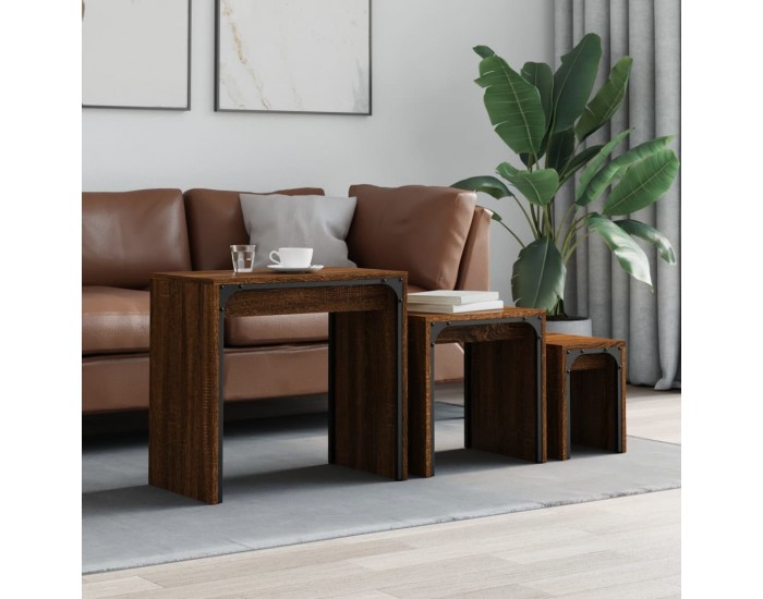 Sonata H Стифиращи кафе маси, 3 бр, кафяв дъб, инженерно дърво