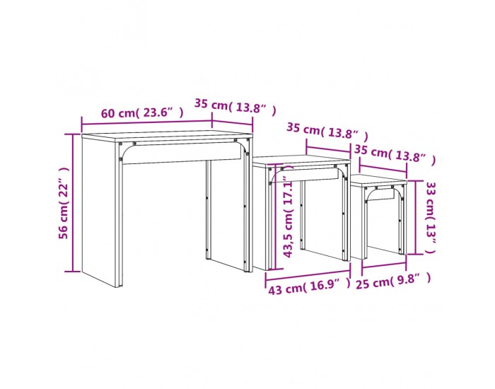 Sonata H Стифиращи кафе маси, 3 бр, кафяв дъб, инженерно дърво