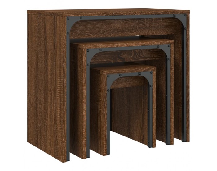 Sonata H Стифиращи кафе маси, 3 бр, кафяв дъб, инженерно дърво