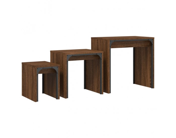 Sonata H Стифиращи кафе маси, 3 бр, кафяв дъб, инженерно дърво