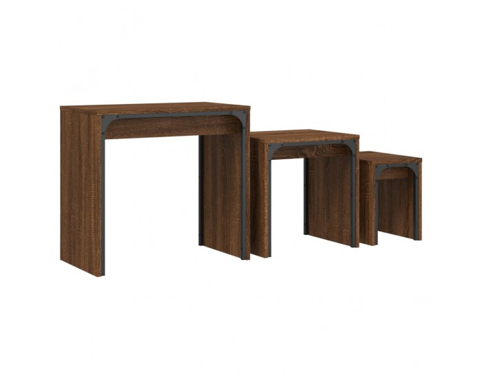 Sonata H Стифиращи кафе маси, 3 бр, кафяв дъб, инженерно дърво