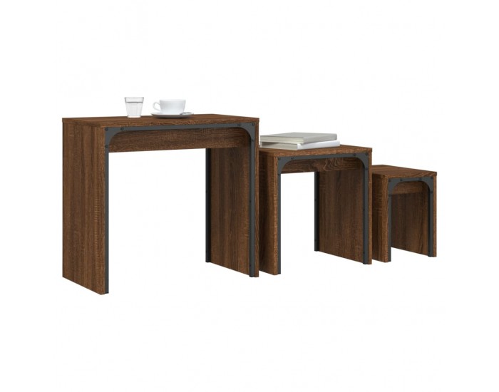 Sonata H Стифиращи кафе маси, 3 бр, кафяв дъб, инженерно дърво