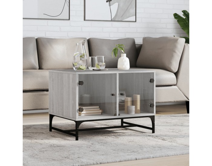 Sonata H Маса за кафе със стъклени врати, сив сонома, 68,5x50x50 см