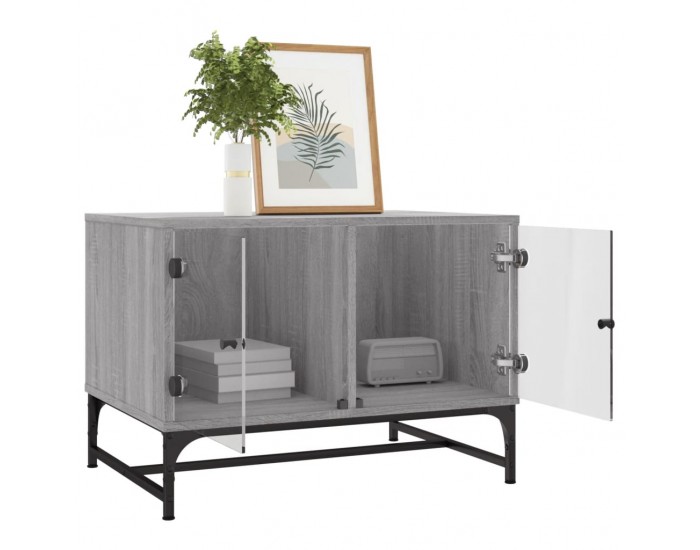 Sonata H Маса за кафе със стъклени врати, сив сонома, 68,5x50x50 см