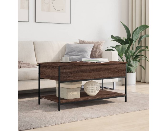 Sonata H Кафе маса, кафяв дъб, 100x50x50 см, инженерно дърво и метал