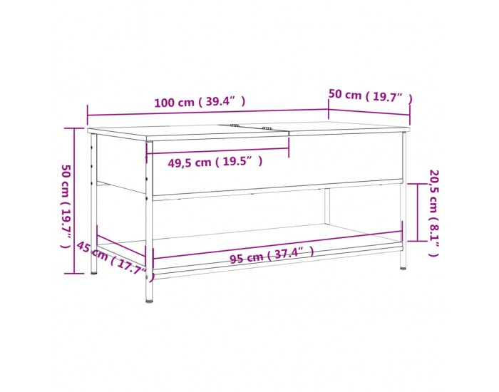 Sonata H Кафе маса, кафяв дъб, 100x50x50 см, инженерно дърво и метал