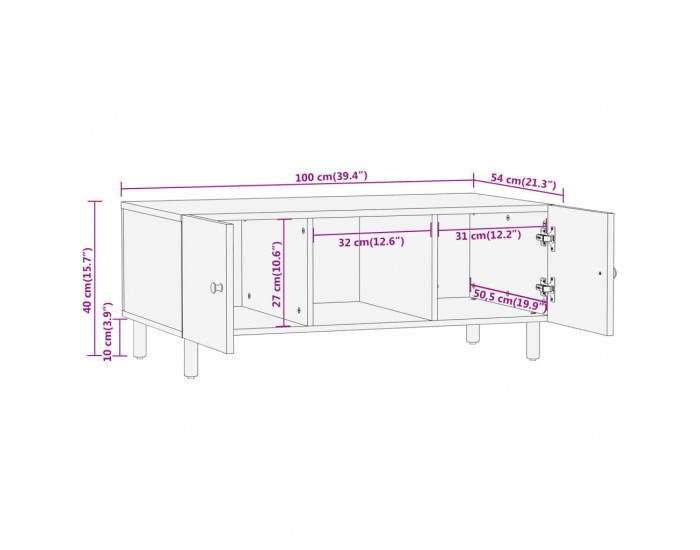 Sonata H Маса за кафе, 100x54x40 см, мангово дърво масив