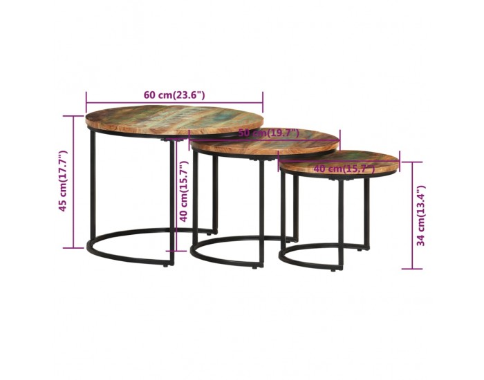 Sonata H Стифиращи маси, 3 бр, регенерирано дърво масив