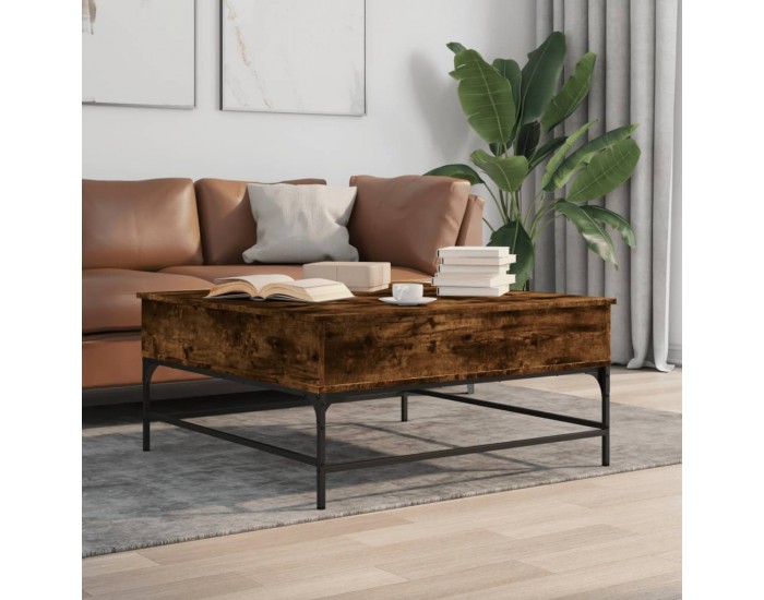 Sonata H Кафе маса, опушен дъб, 95x95x45 см, инженерно дърво и метал