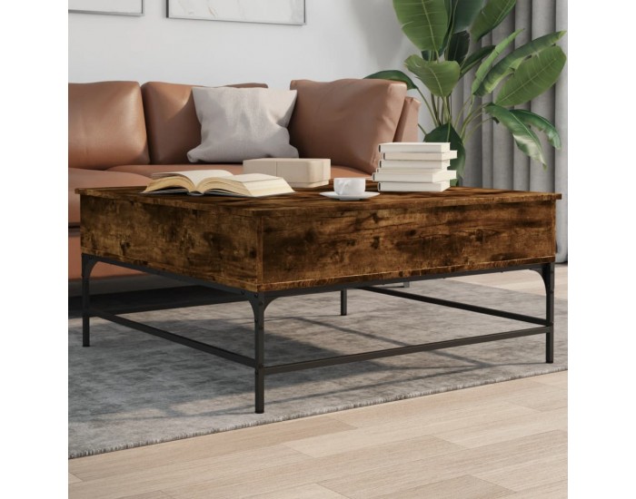 Sonata H Кафе маса, опушен дъб, 95x95x45 см, инженерно дърво и метал