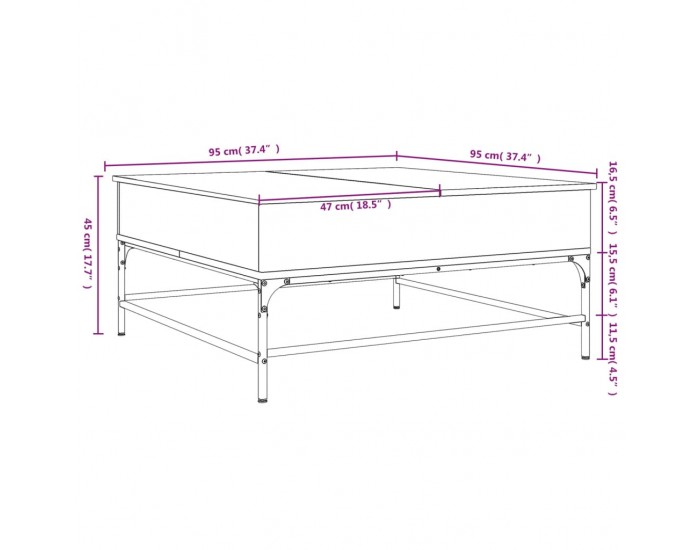 Sonata H Кафе маса, опушен дъб, 95x95x45 см, инженерно дърво и метал
