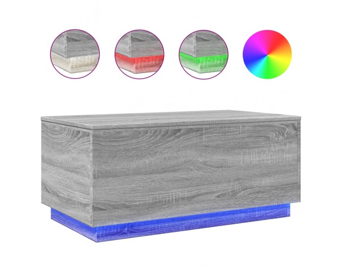 Sonata H Маса за кафе с LED осветление, сив сонома, 90x50x40 см