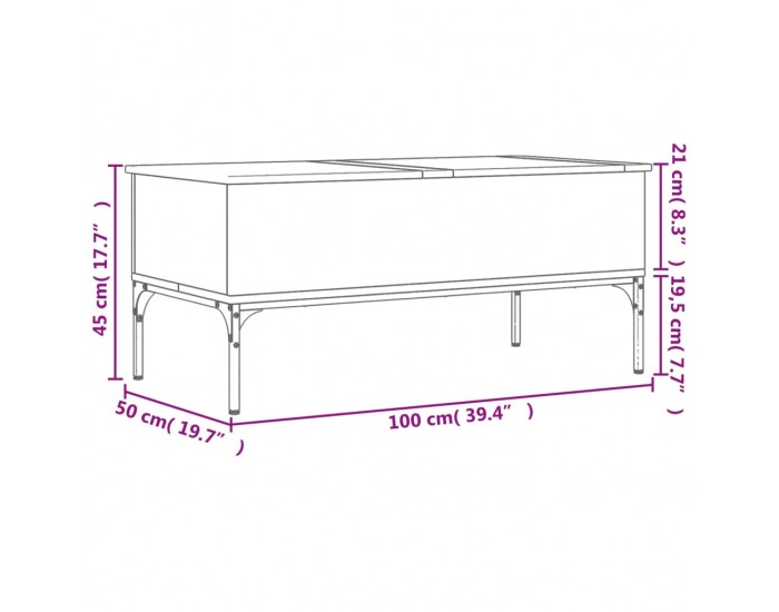 Sonata H Кафе маса, сив сонома, 100x50x45 см, инженерно дърво и метал