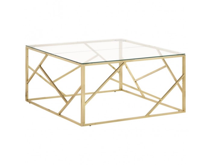 Sonata H Кафе маса, златиста, неръждаема стомана и закалено стъкло