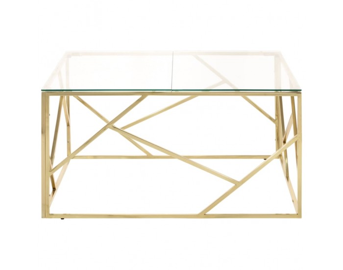 Sonata H Кафе маса, златиста, неръждаема стомана и закалено стъкло