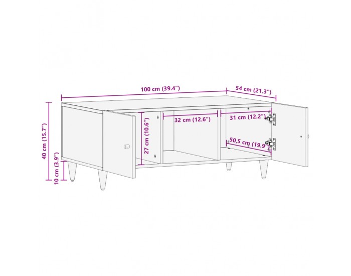 Sonata H Маса за кафе, 100x54x40 см, мангово дърво масив