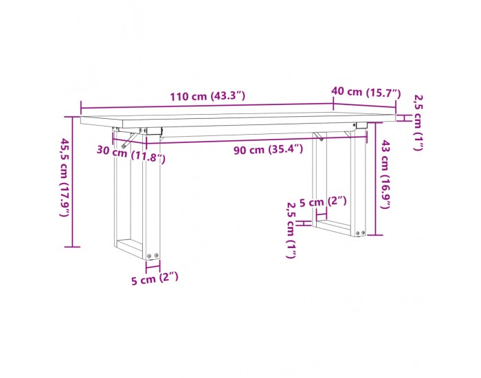 Sonata H Кафе маса О-образна рамка 110x40x45,5 см бор масив и чугун