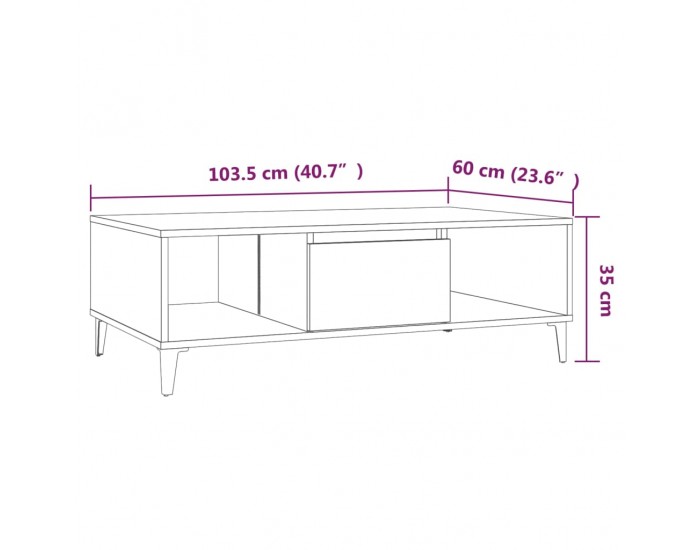 Sonata H Маса за кафе, опушен дъб, 103,5x60x35 см, инженерно дърво