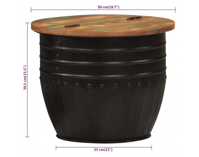 Sonata H Маса за кафе, черна, 50x39,5 см, регенерирано дърво масив