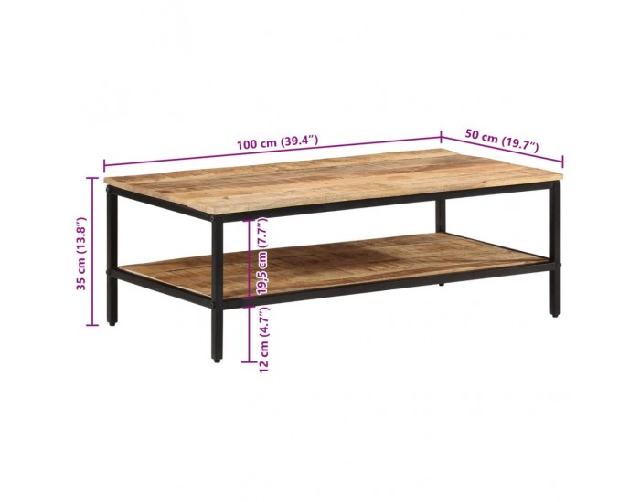 Sonata H Маса за кафе, 100x50x35 см, грубо мангово дърво масив