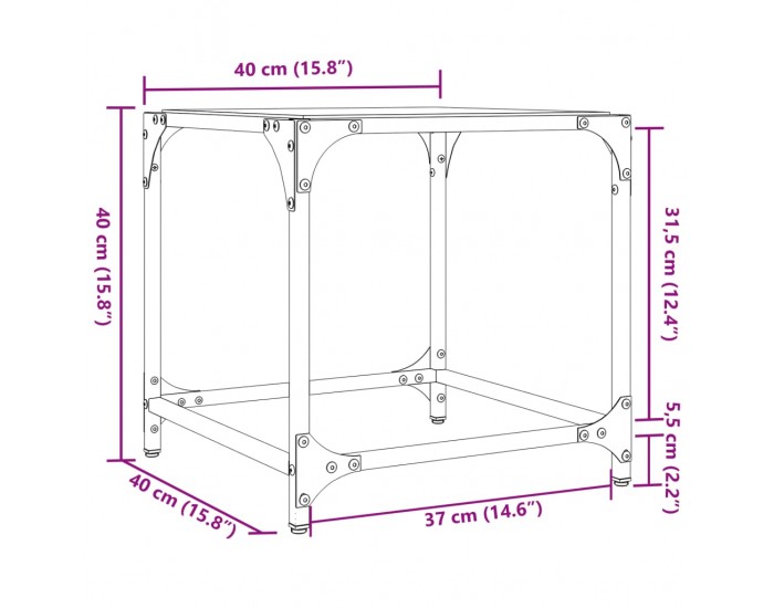 Sonata H Маса за кафе с прозрачен стъклен плот 40x40x40 см стомана