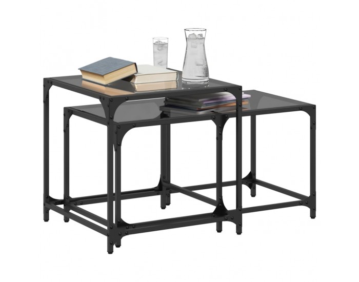 Sonata H Стифиращи кафе маси, 2 бр, с черен стъклен плот, стомана