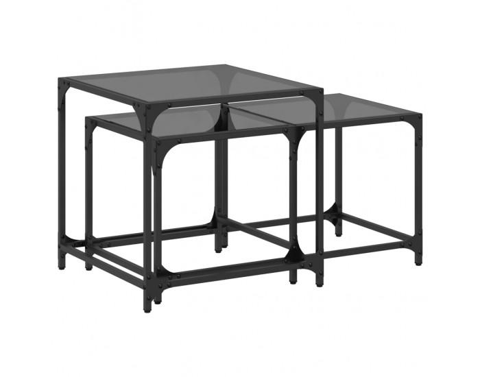 Sonata H Стифиращи кафе маси, 2 бр, с черен стъклен плот, стомана