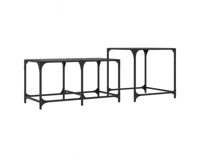 Sonata H Стифиращи кафе маси, 2 бр, с черен стъклен плот, стомана