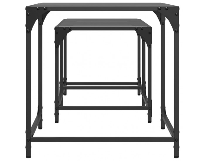 Sonata H Стифиращи кафе маси, 2 бр, с черен стъклен плот, стомана
