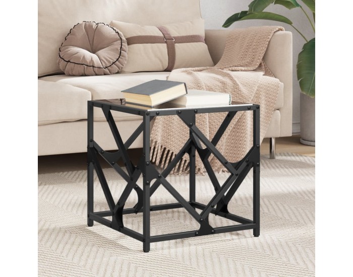 Sonata H Маса за кафе с черен стъклен плот 40x40x41 см стомана