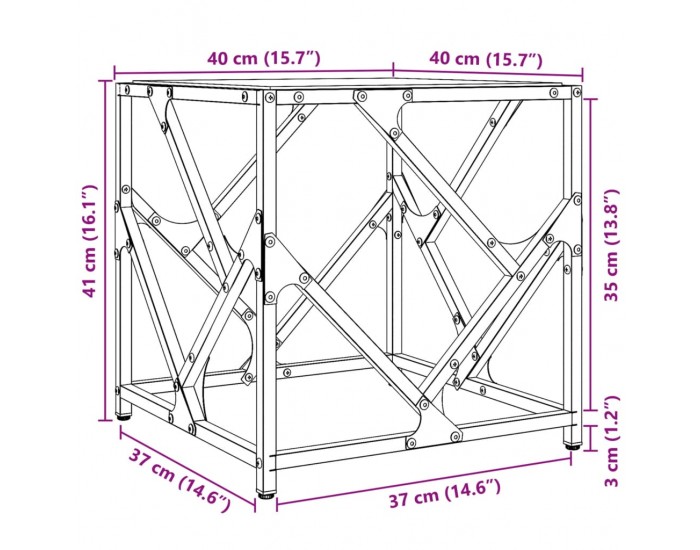 Sonata H Маса за кафе с черен стъклен плот 40x40x41 см стомана