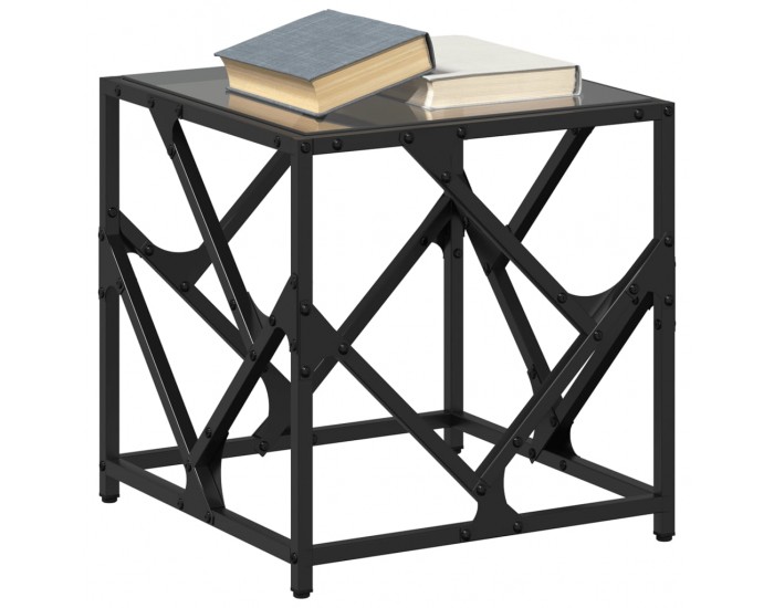 Sonata H Маса за кафе с черен стъклен плот 40x40x41 см стомана