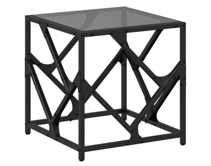 Sonata H Маса за кафе с черен стъклен плот 40x40x41 см стомана