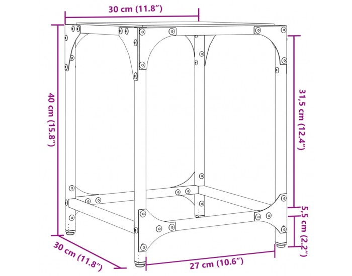 Sonata H Маси за кафе с черен стъклен плот 2 бр 30x30x40 см стомана