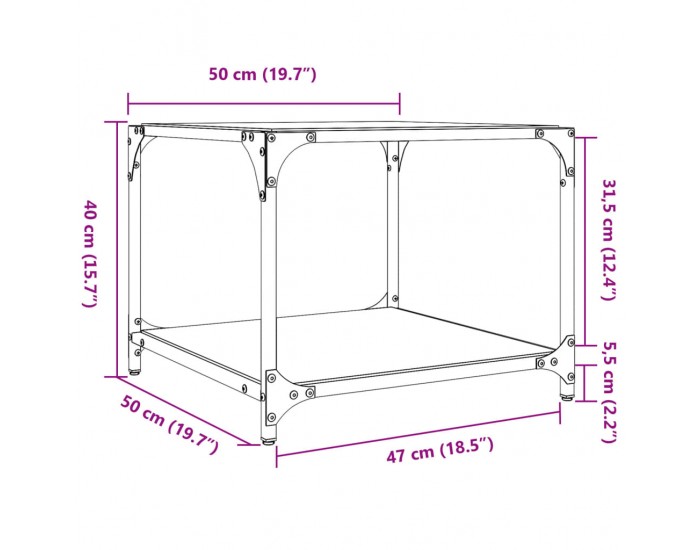 Sonata H Маса за кафе с черен стъклен плот 50x50x40 см стомана