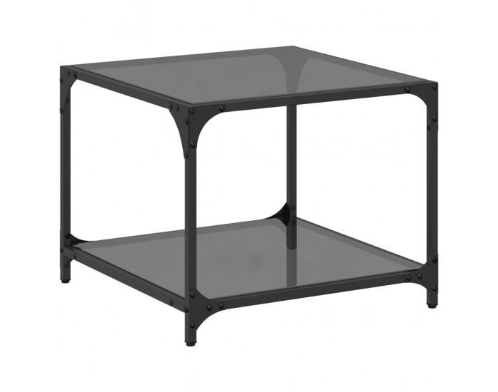 Sonata H Маса за кафе с черен стъклен плот 50x50x40 см стомана
