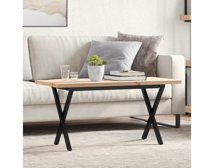 Sonata H Кафе маса X-образна рамка 90x40x45,5 см бор масив и чугун