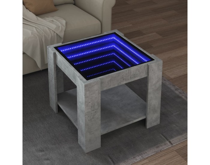 Sonata H Маса за кафе с LED, бетонно сива, 53x53x45 см, инженерно дърво
