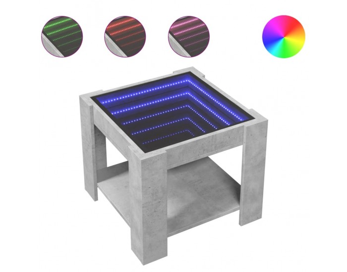 Sonata H Маса за кафе с LED, бетонно сива, 53x53x45 см, инженерно дърво