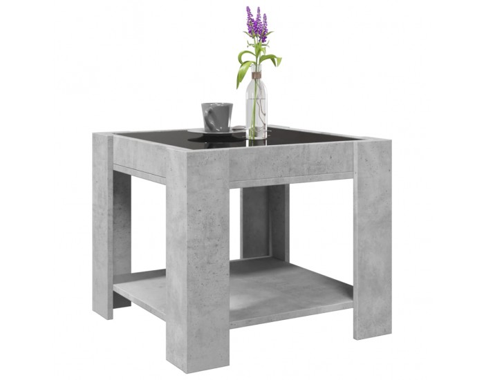 Sonata H Маса за кафе с LED, бетонно сива, 53x53x45 см, инженерно дърво