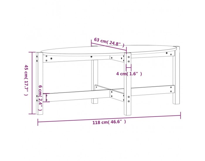 Sonata H Кафе маса, Сиво, 118x63x45 см, борово дърво масив