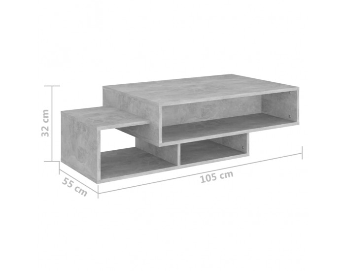 Sonata H Маса за кафе, бетонно сива, 105x55x32 см, инженерно дърво