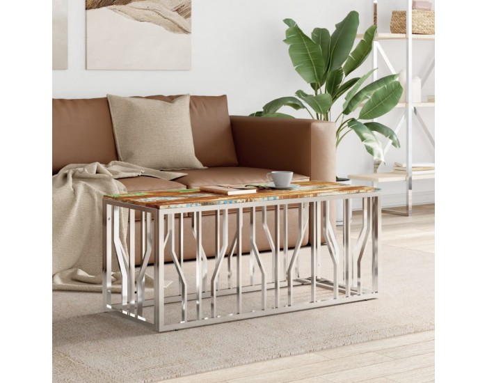 Sonata H Маса за кафе, неръждаема стомана и регенерирано дърво масив