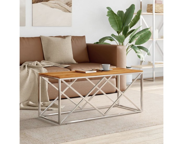 Sonata H Маса за кафе, неръждаема стомана и акациево дърво масив