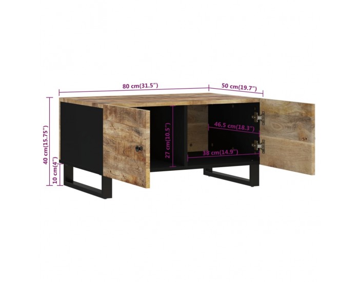 Sonata H Маса за кафе, 80x50x40 см, манго масив и инженерно дърво